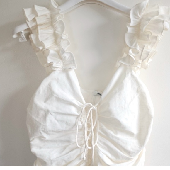 Zara bloggers favorite ruffle sleeve lined blend ruched lace up mini dress - Picture 9 of 16